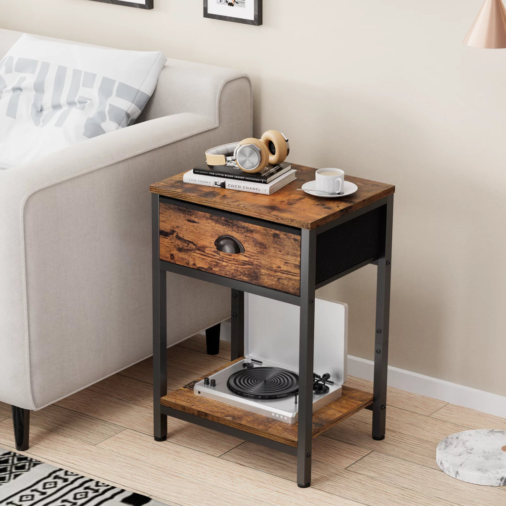 Set of 2 Nightstands with Fabric Drawer and Storage Shelf X840749