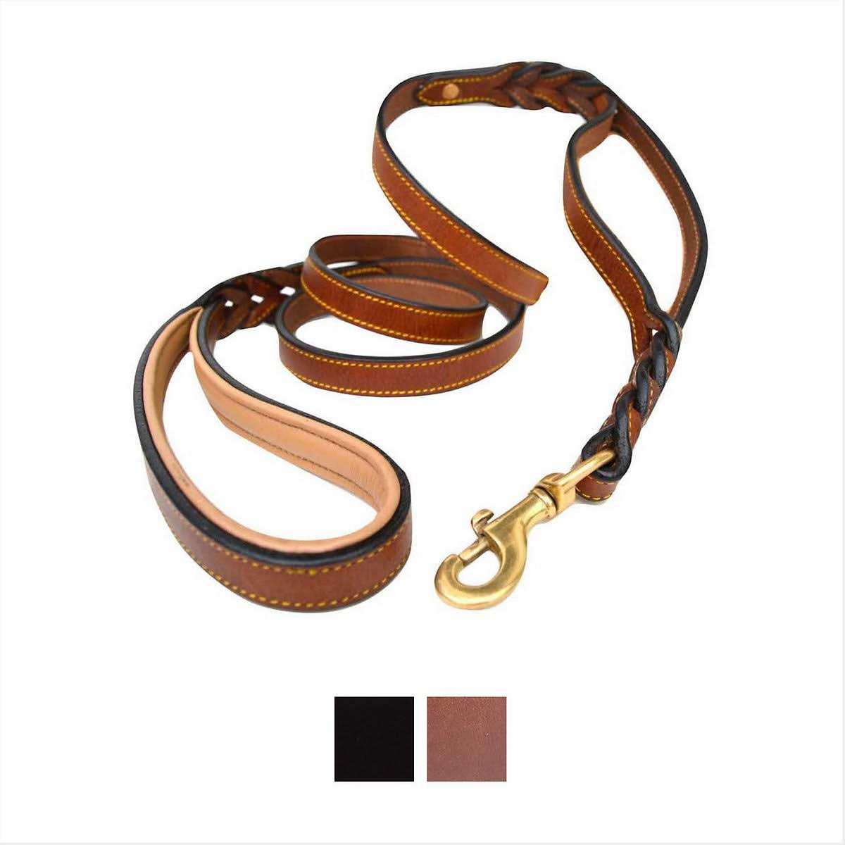 6 Foot Braided Leather Dog Leash with Traffic Handle R7155