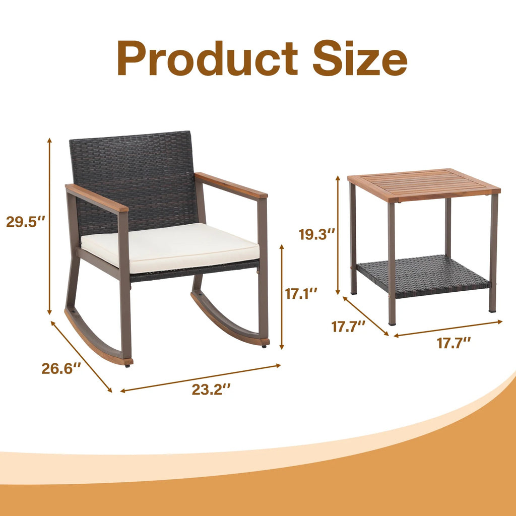 3 Piece Wicker Patio Bistro Set with Coffee Table and Cushions V7908