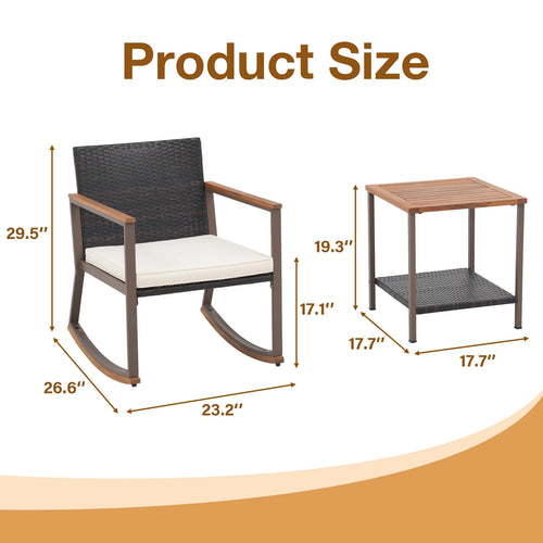 3 Piece Wicker Patio Bistro Set with Coffee Table and Cushions V7908