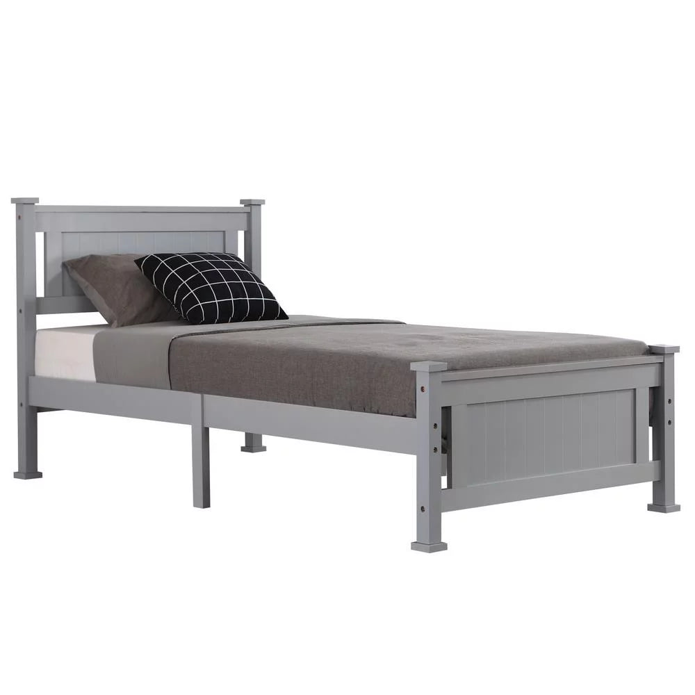 Gray Solid Pine Wood Twin Bed Frame with Headboard N996
