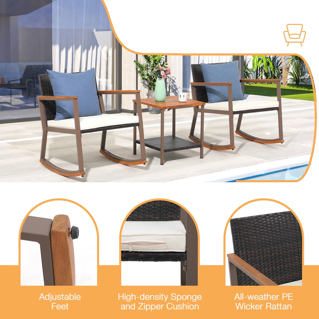 3 Piece Wicker Patio Bistro Set with Coffee Table and Cushions V7908