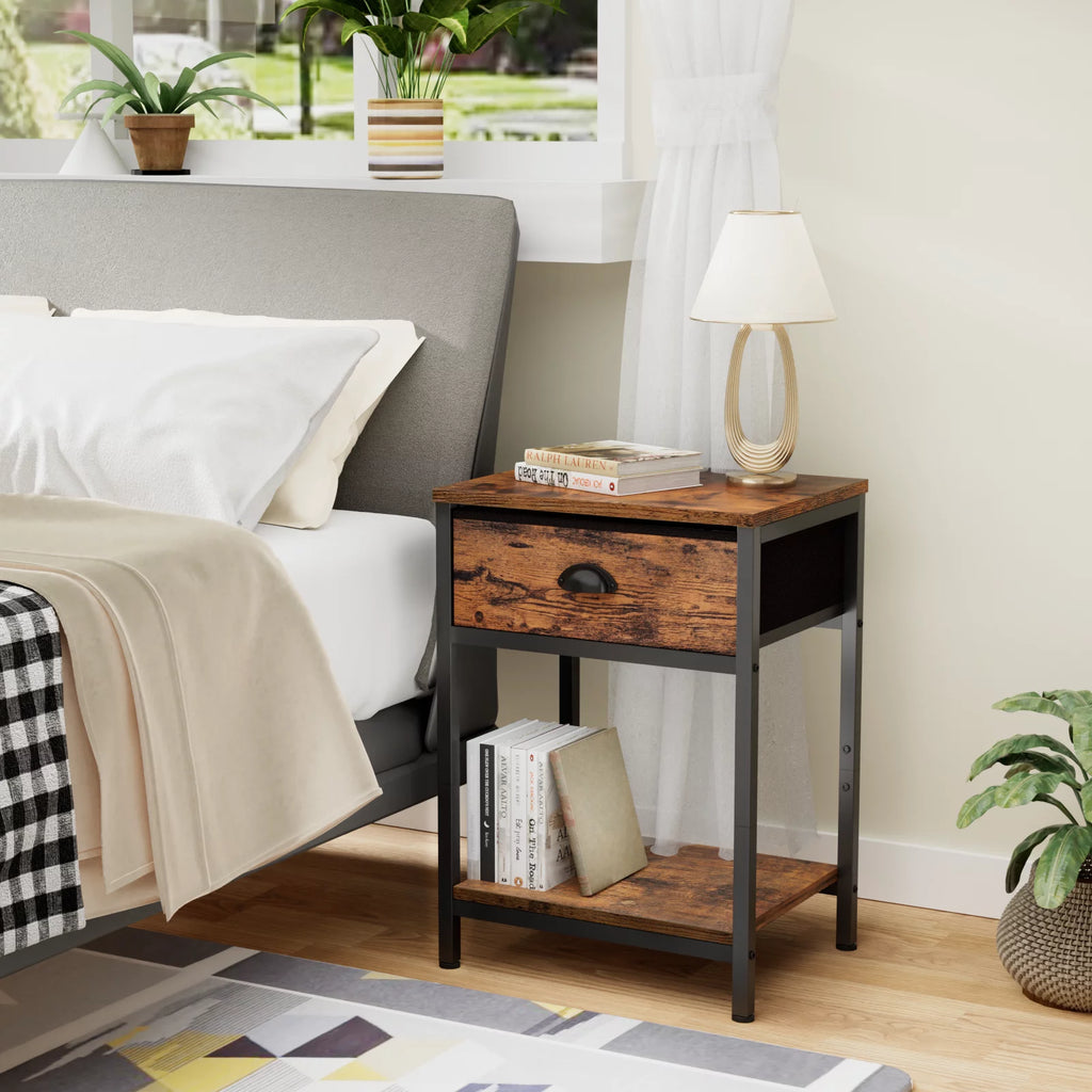 Set of 2 Nightstands with Fabric Drawer and Storage Shelf X840749