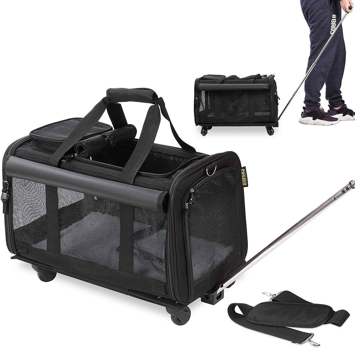 Black Pet Carrier with Detachable Wheels X7552