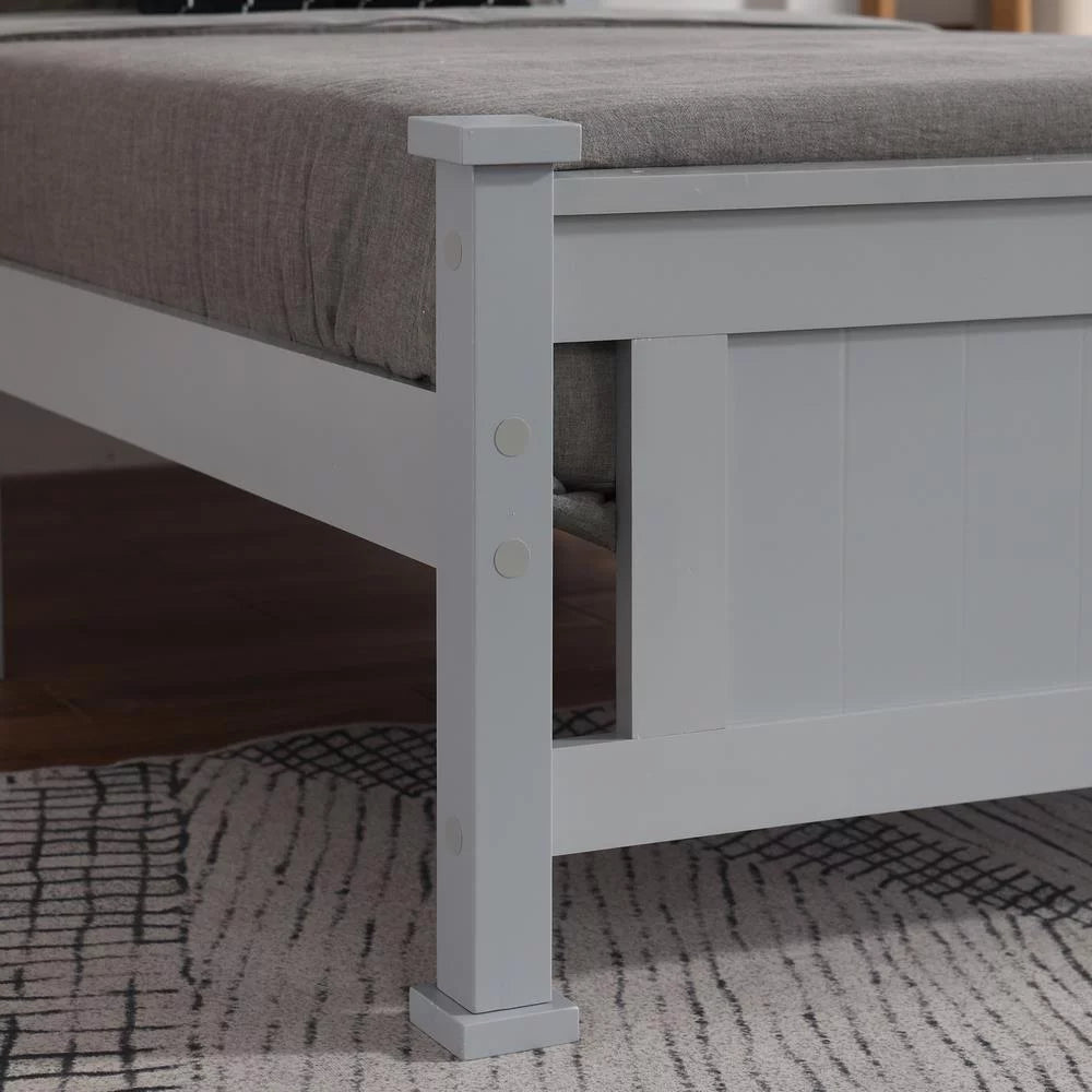 Gray Solid Pine Wood Twin Bed Frame with Headboard N996