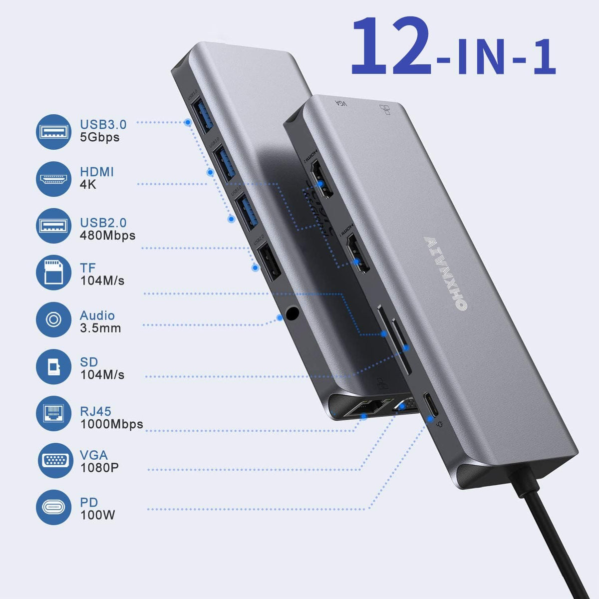 12-in-1 USB C Docking Station with Dual 4K HDMI Y461431