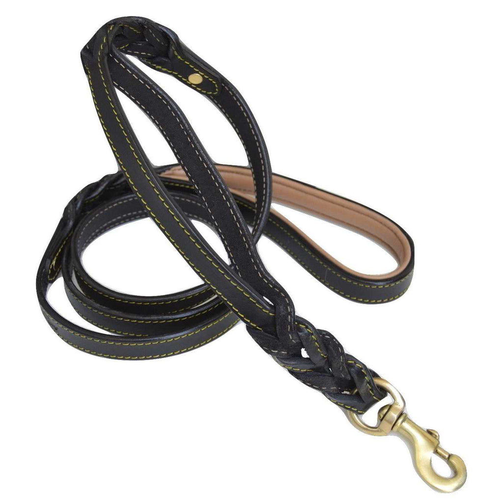6 Foot Braided Leather Dog Leash with Traffic Handle R7155
