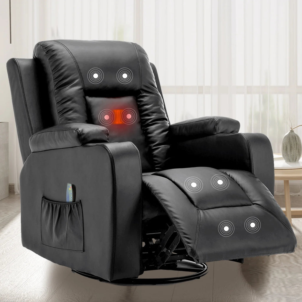 Black PU Leather Heated Massage Recliner Chair Y442