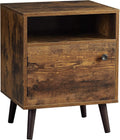 Rustic Brown Nightstand with Open Shelf and Cabinet A7785