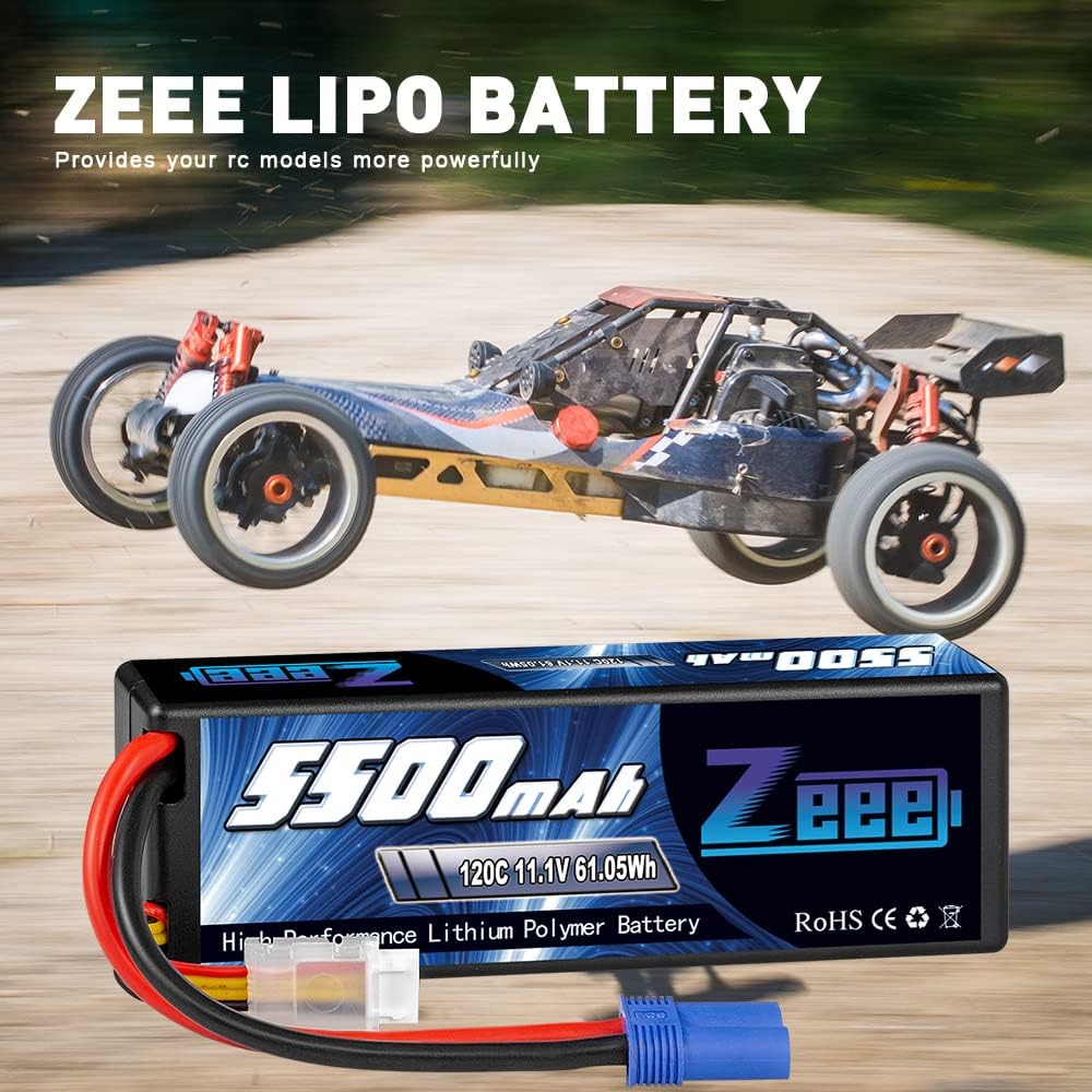 3S Lipo Battery 5500mAh 11.1V 120C Hard Case with EC5 Connector 2 Pack B14853