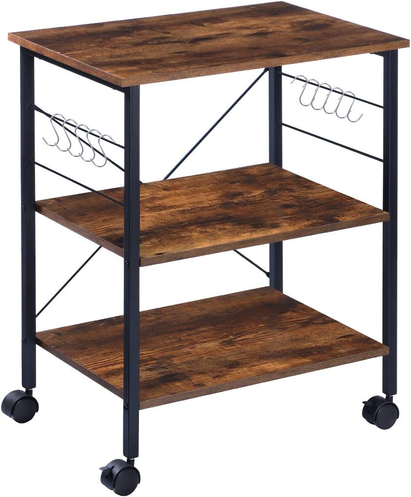 Rustic Brown 3-Tier Kitchen Cart with Wheels B178489
