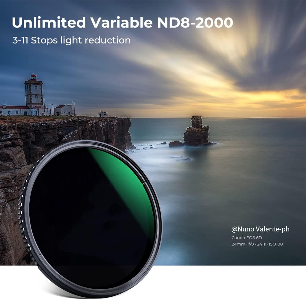 77mm Variable Neutral Density Filter ND8-ND2000 Adjustable ND Filter with Multi-Layer Coatings Q35860