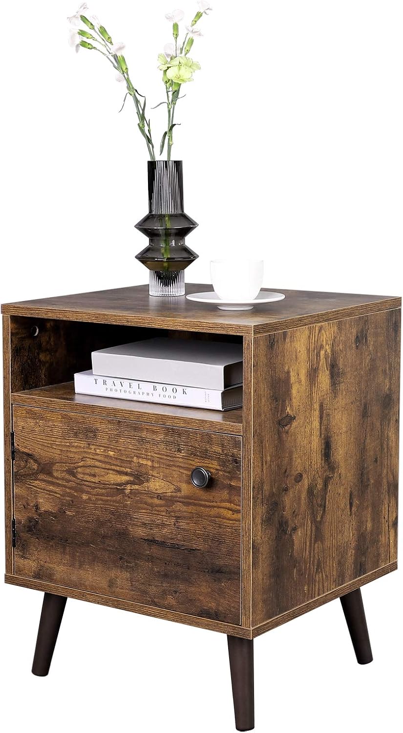 Rustic Brown Nightstand with Open Shelf and Cabinet A7785