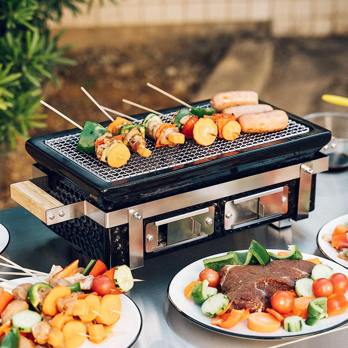 Tabletop Charcoal Grill with Wood Handle Z645857