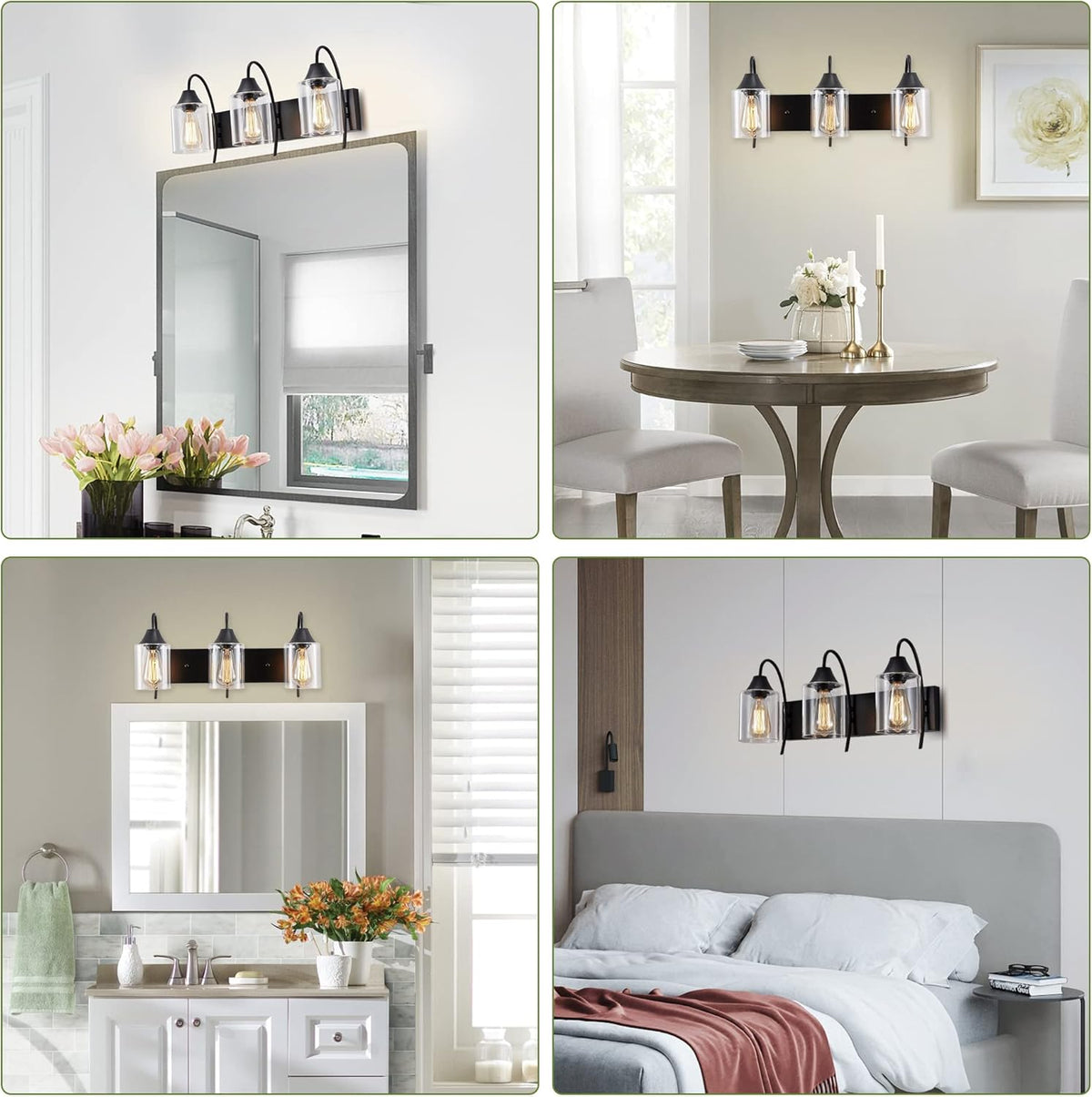3-Light Matte Black Bathroom Vanity Light with Clear Glass Shades P86513