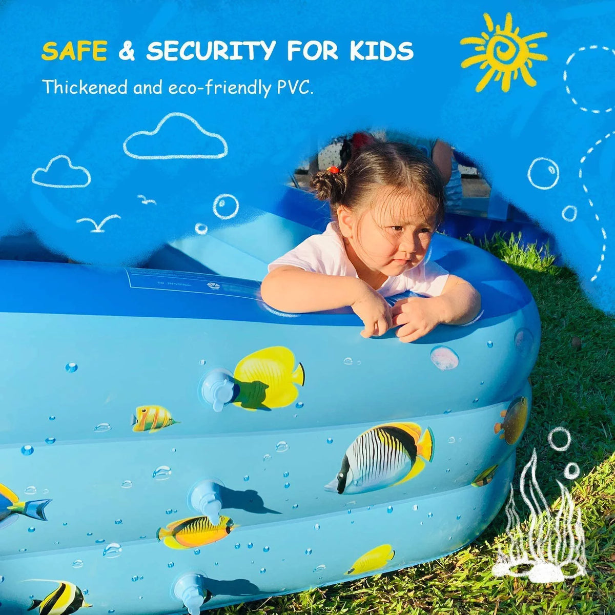 Inflatable Pool, Thickened Kiddie Pool, BPA-Free, 6.9 x 5 x 1.8 ft, Blue D730332