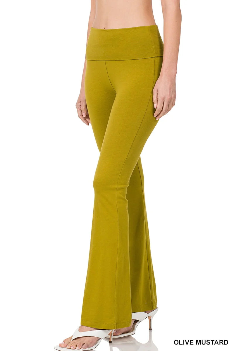 Cotton Fold-Over High Waist Bootcut Yoga Pants I381