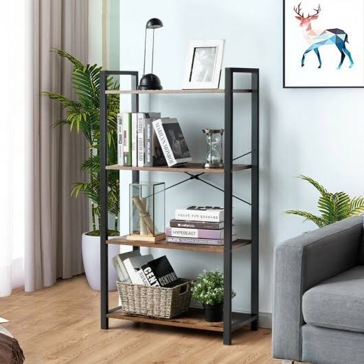 4-Tier Rustic Brown Bookshelf Storage Rack S462918