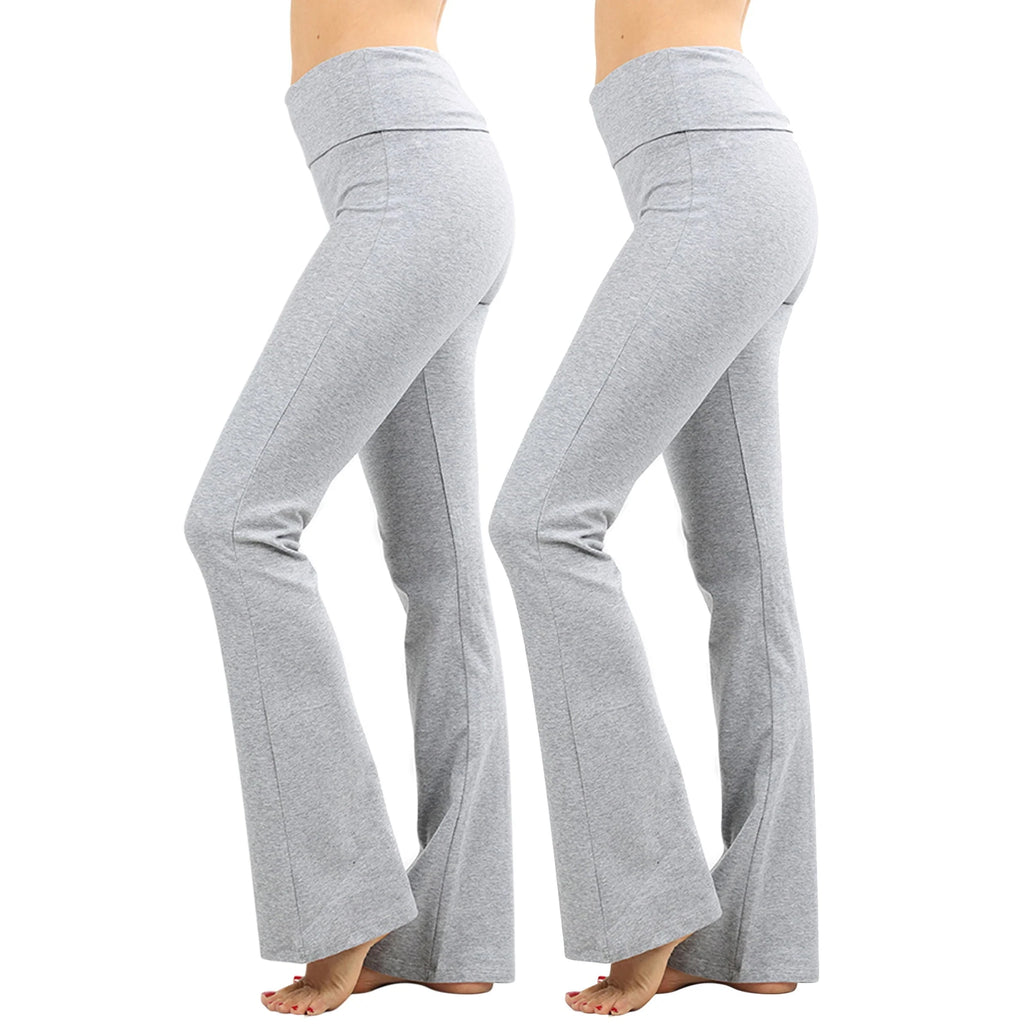 Cotton Fold-Over High Waist Bootcut Yoga Pants I381