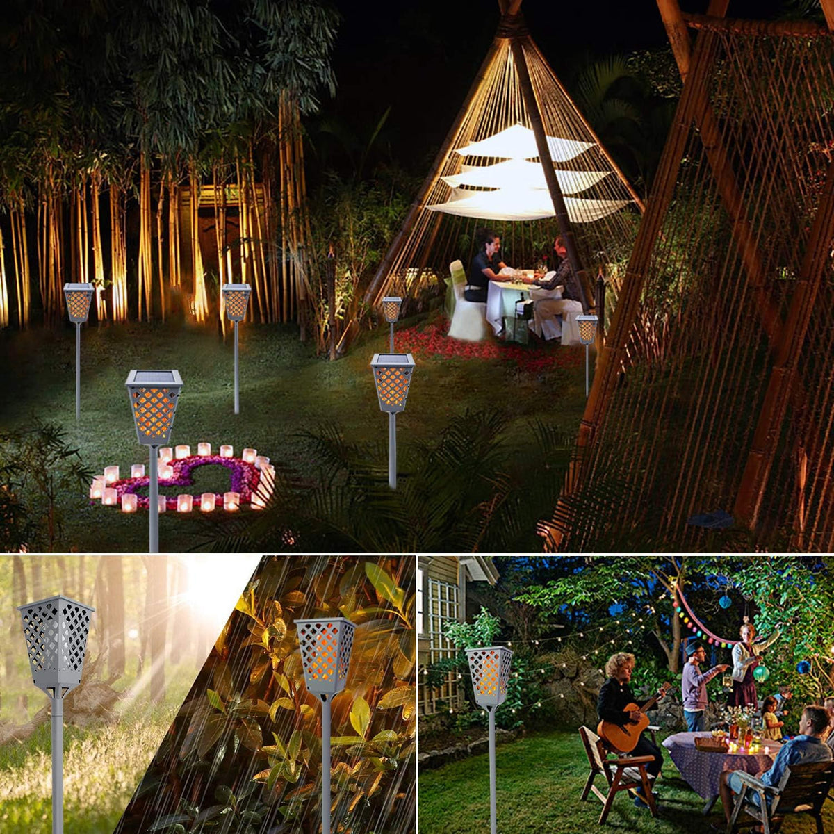 Solar Torch Lights with Flickering Flame, 96 LED Waterproof Grey I636