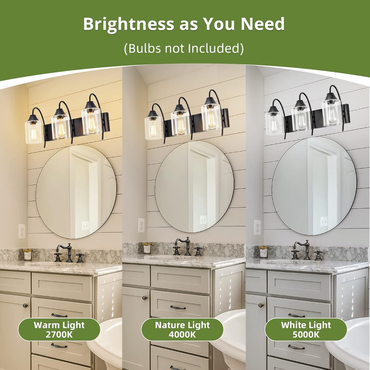 3-Light Matte Black Bathroom Vanity Light with Clear Glass Shades P86513