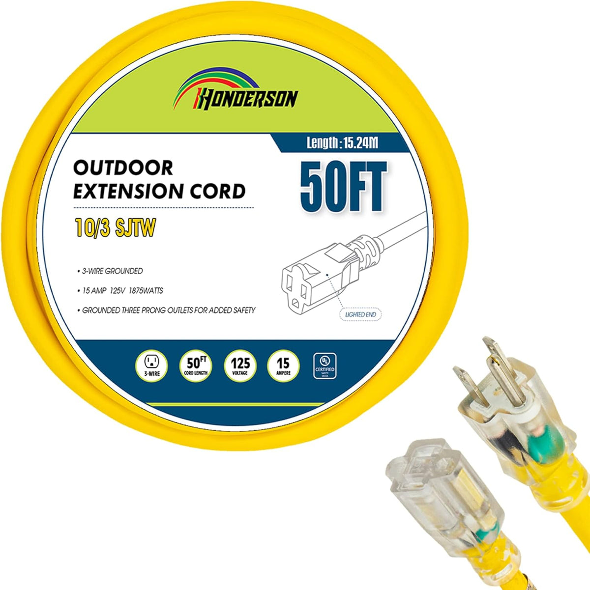 50Ft Heavy Duty Yellow Extension Cord W342