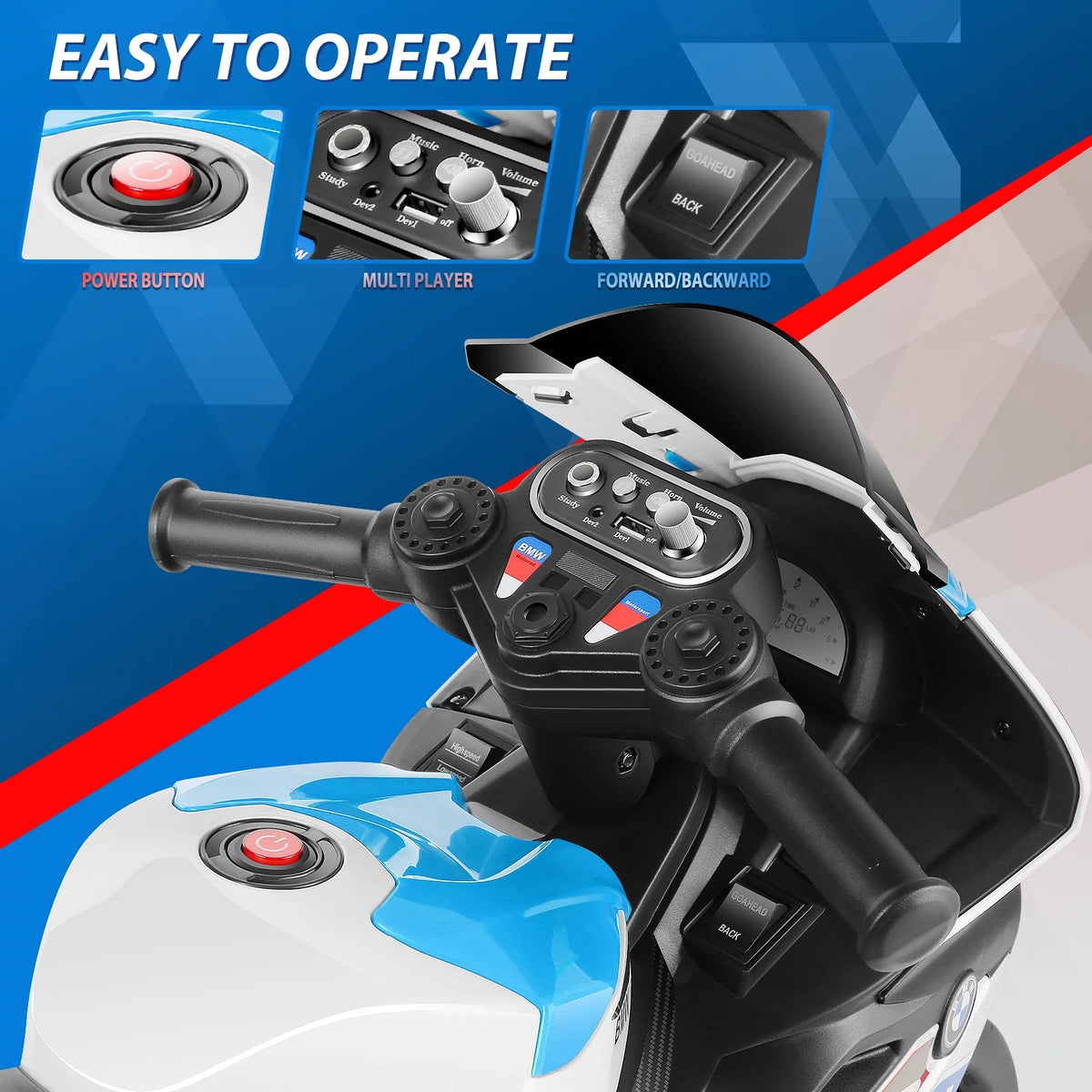 12V White 3 Wheels Kids Ride on Motorcycle D841778