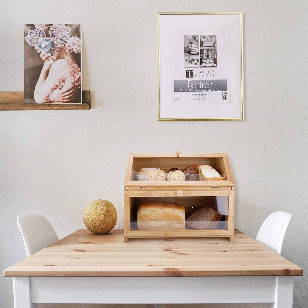 Double Layer Large Wooden Bread Box W56063