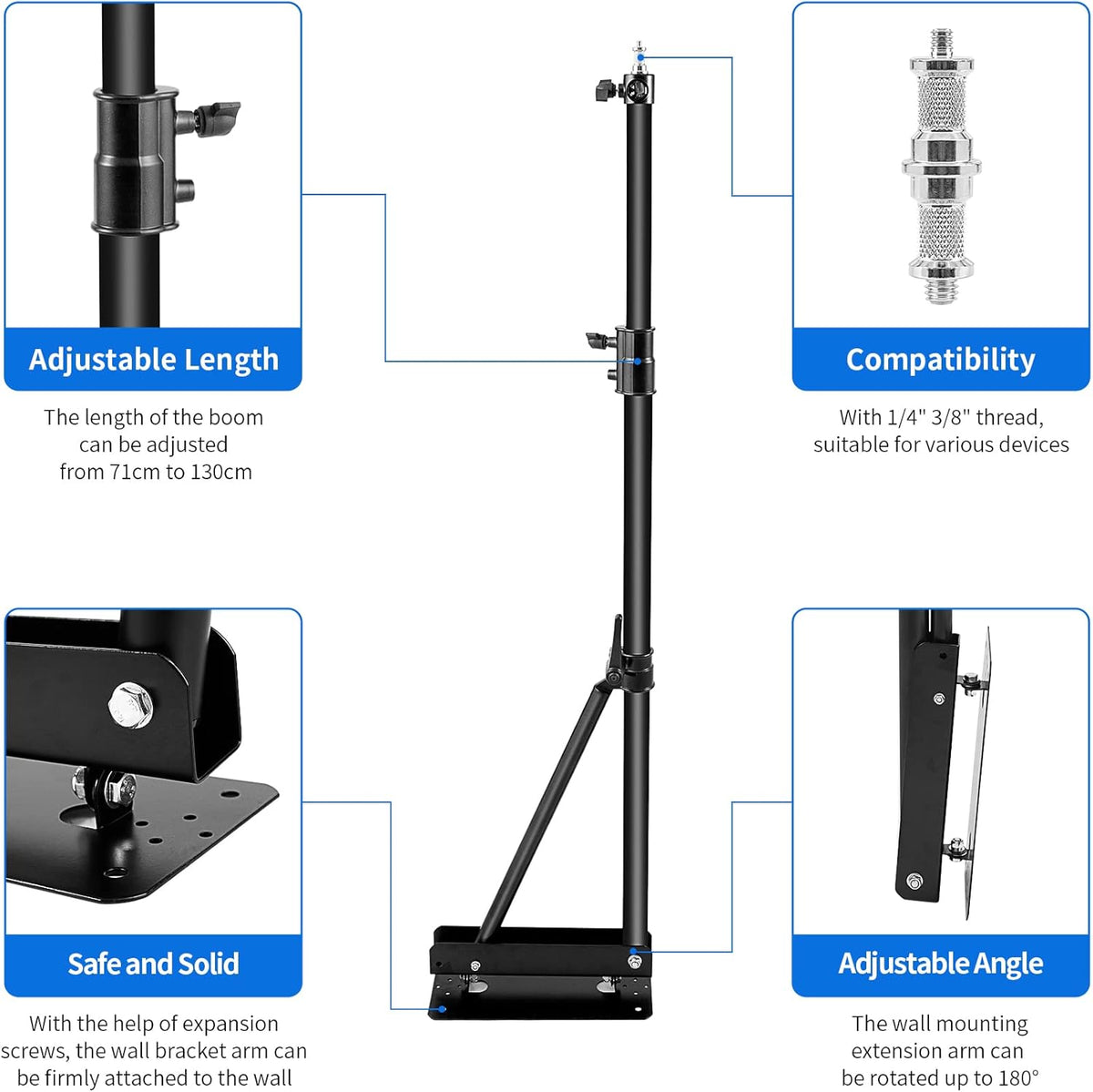 Wall Mount Boom Arm with Triangle Base Adjustable Camera Mount V476611