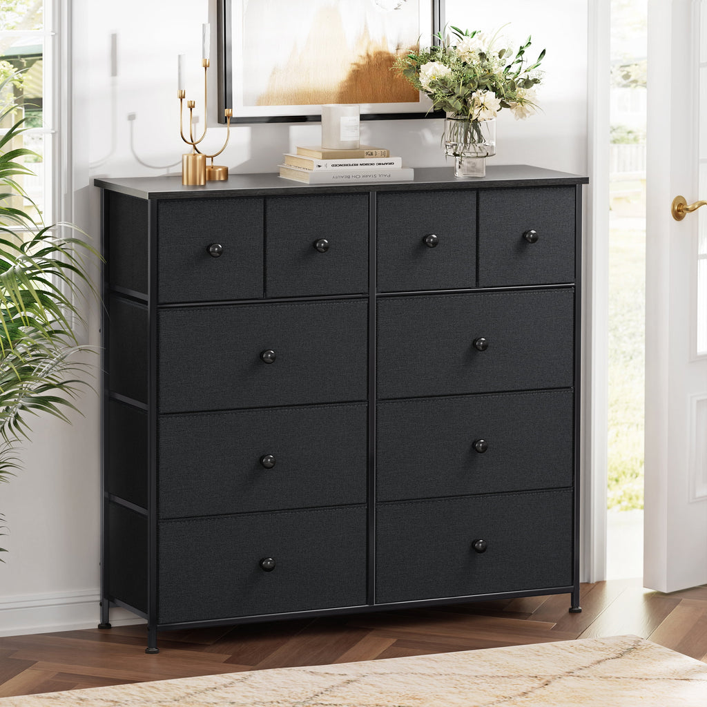 Dark Brown 10 Drawer Fabric Dresser V9065
