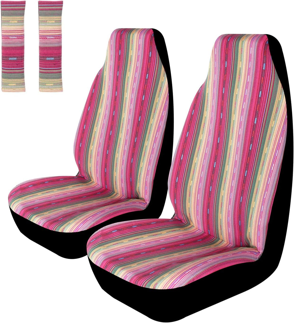 Colorful Stripe 4pc Front Seat Covers with Seat-Belt Pad Protectors K971