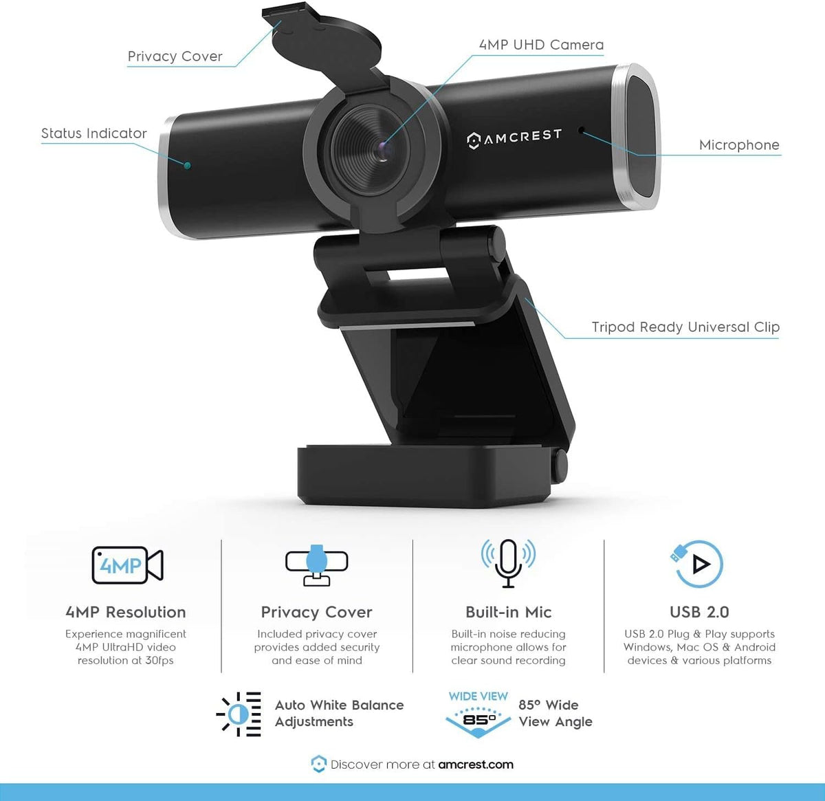 4-Megapixel Webcam with Microphone & Privacy Cover V79225