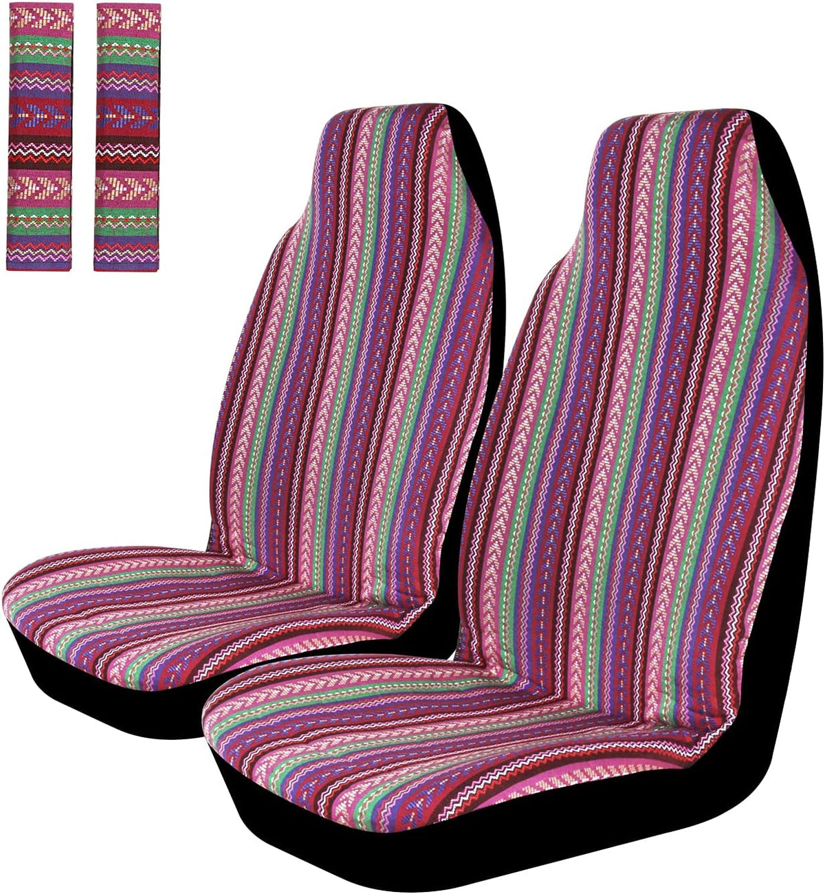 Colorful Stripe 4pc Front Seat Covers with Seat-Belt Pad Protectors K971