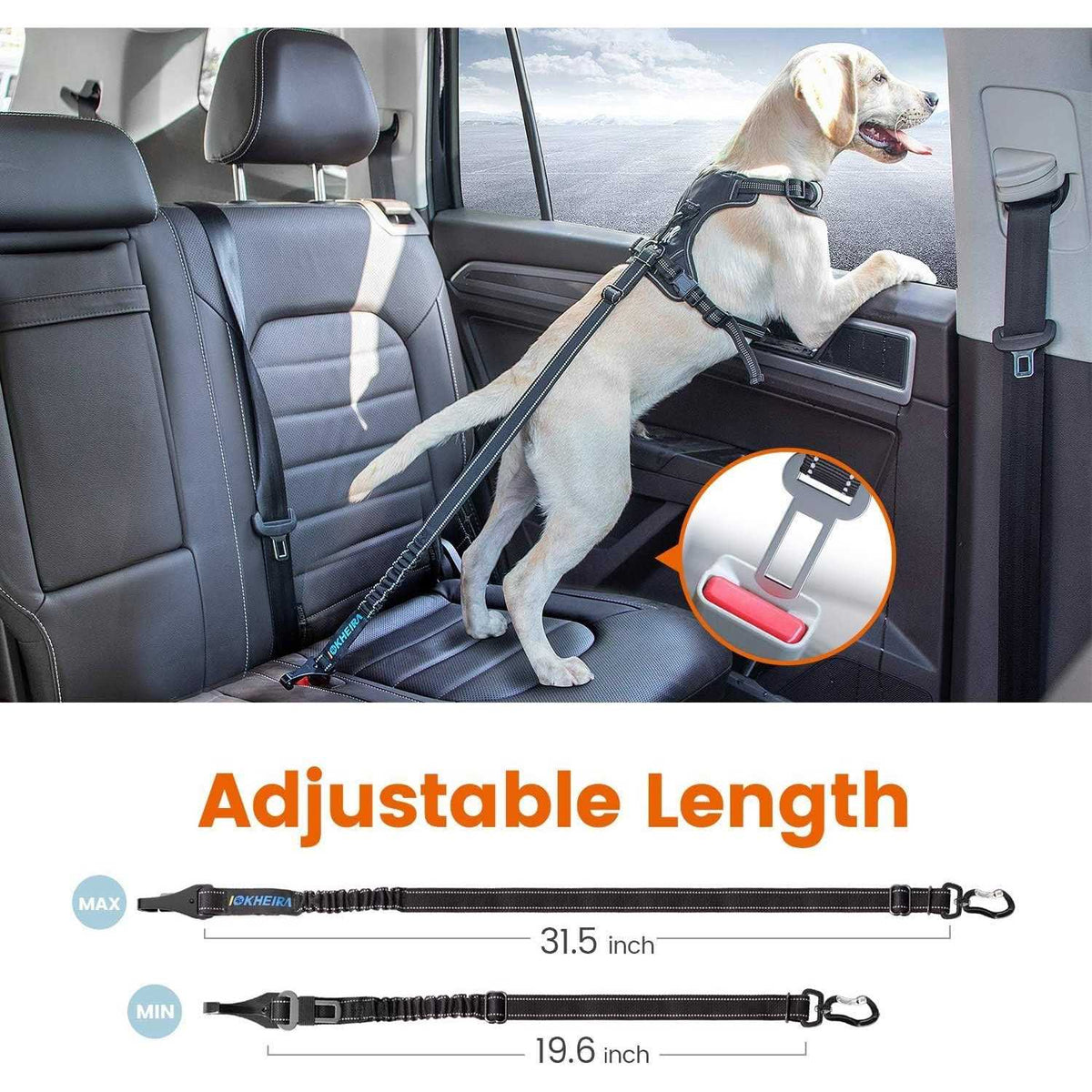 Dog Seat Belt Car Harness Reflective Bungee H97162