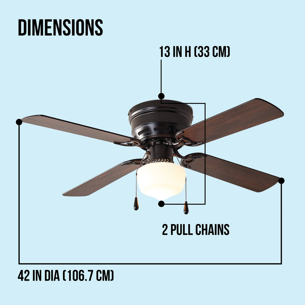42 inch Hugger Indoor Ceiling Fan with Light Kit, Black, 4 Blades W443