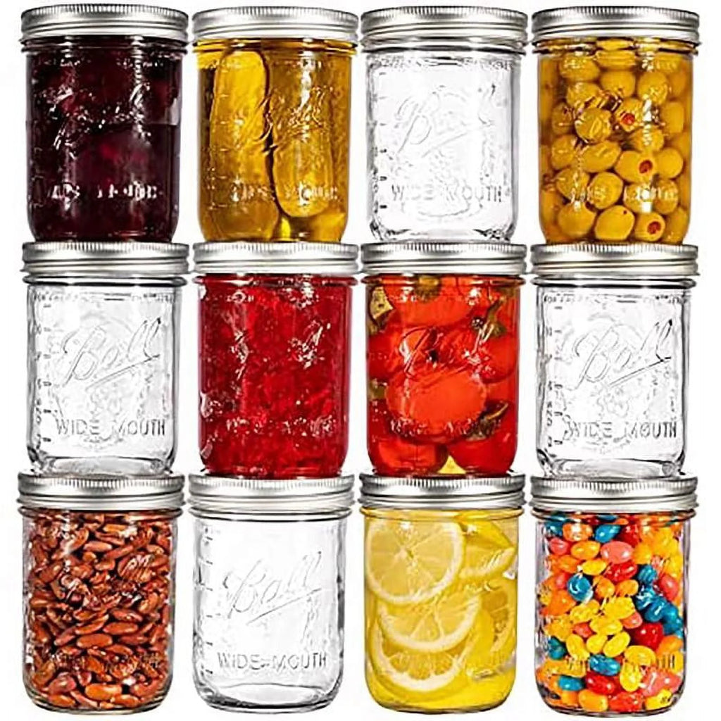 Glass Mason Jars with Lids & Bands, Wide Mouth, Clear, 16 oz, 12 Count G36876