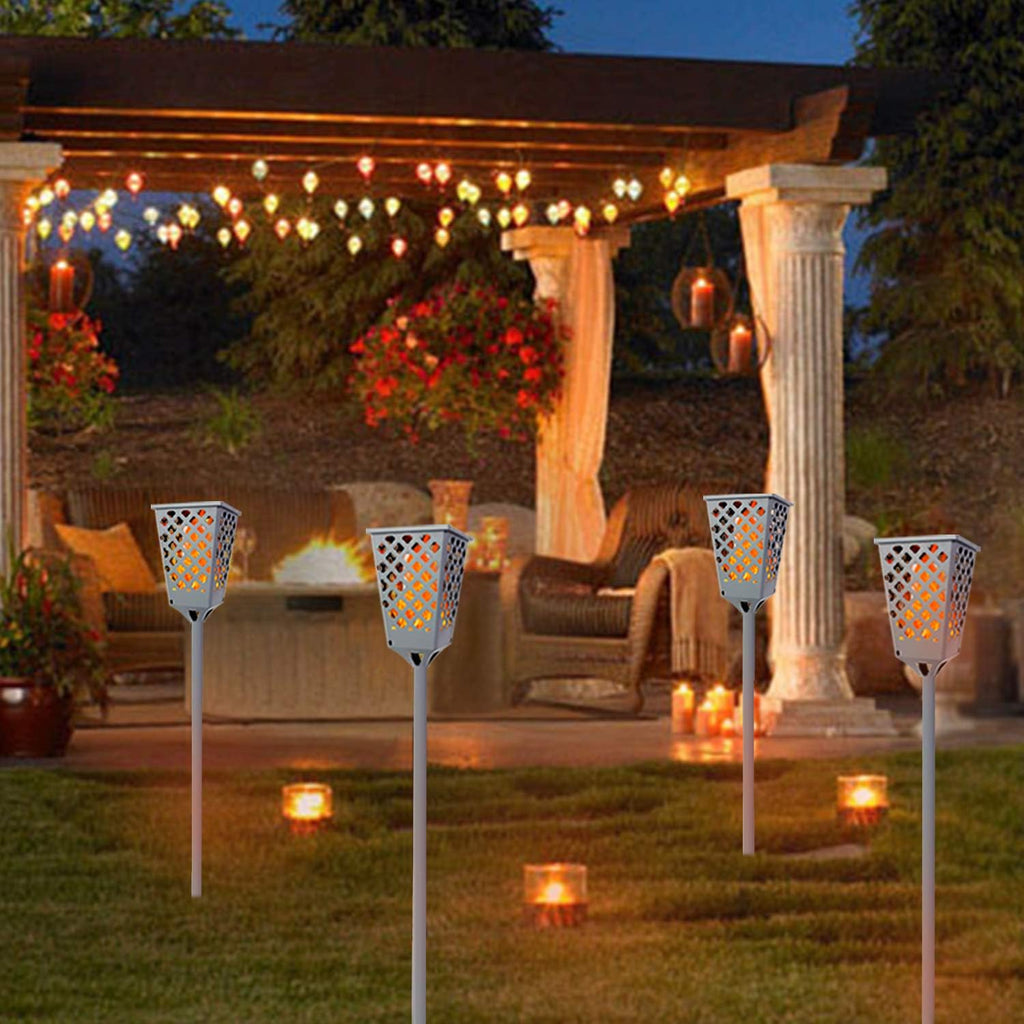 Solar Torch Lights with Flickering Flame, 96 LED Waterproof Grey I636