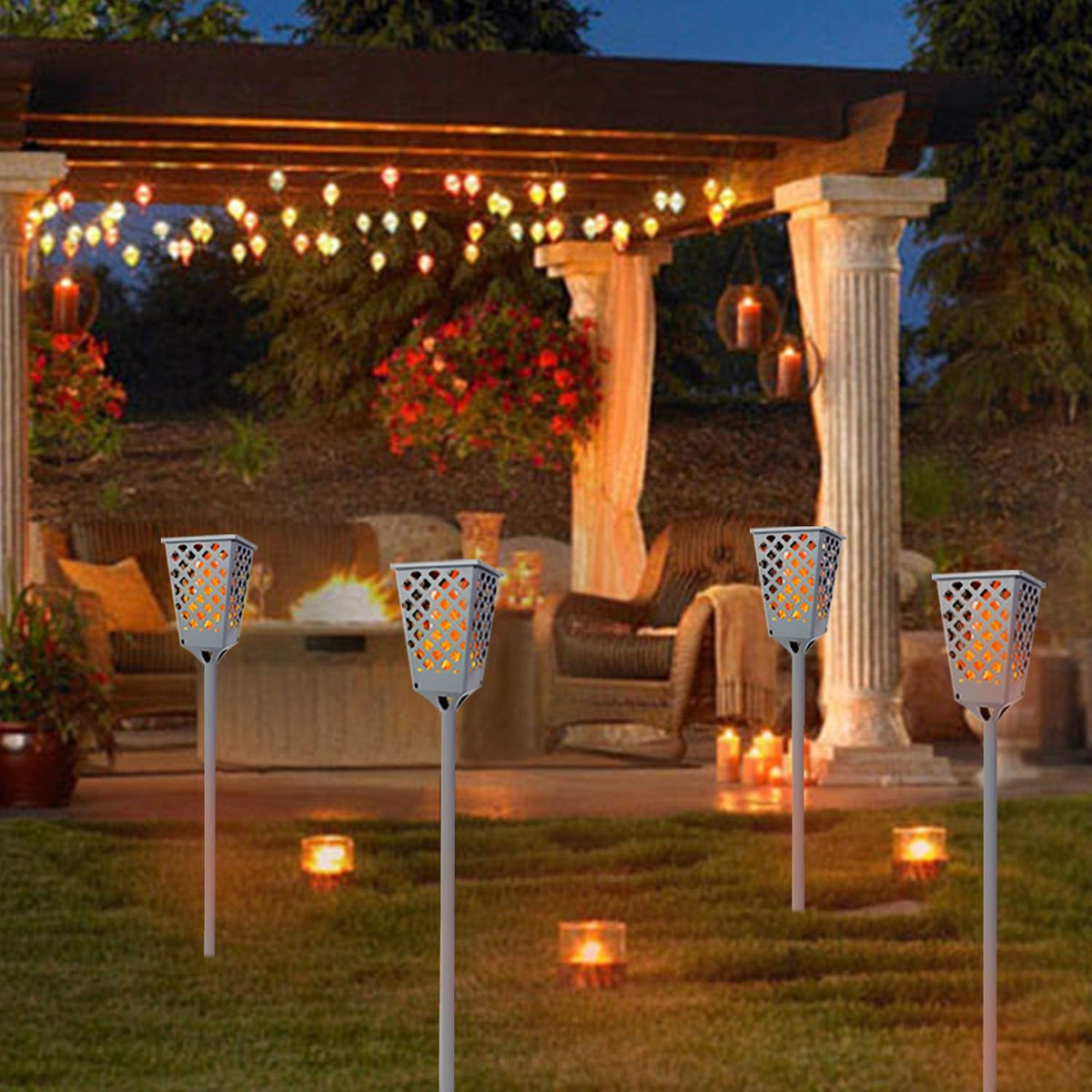 Solar Torch Lights with Flickering Flame, 96 LED Waterproof Grey I636