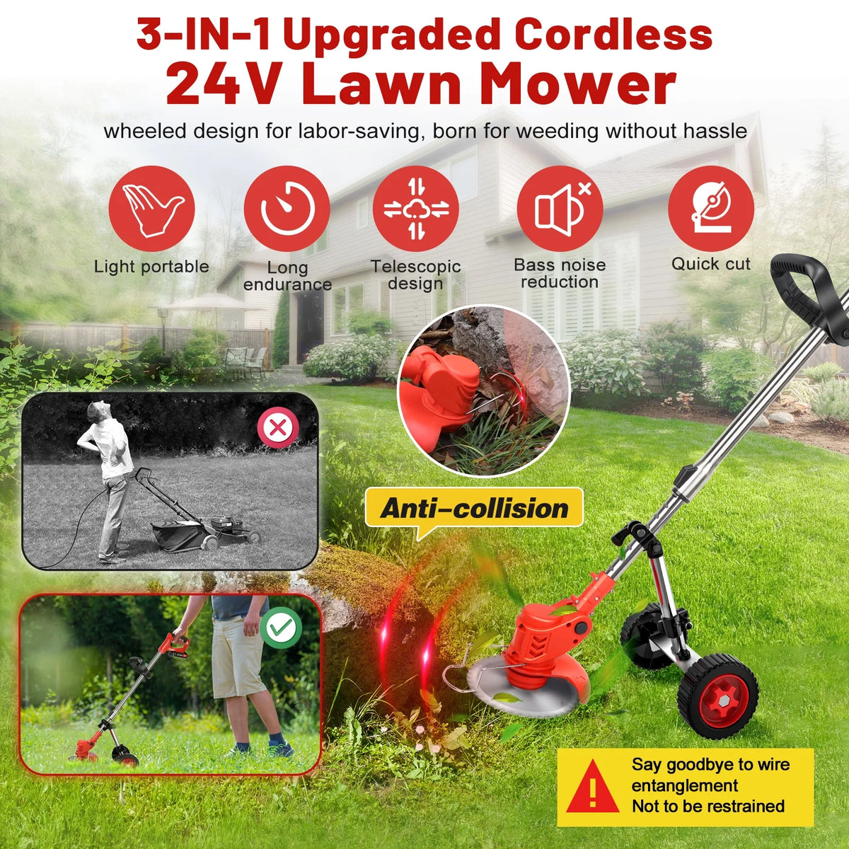 Cordless Electric Grass Trimmer & Edger 6 inch 3-in-1 K644