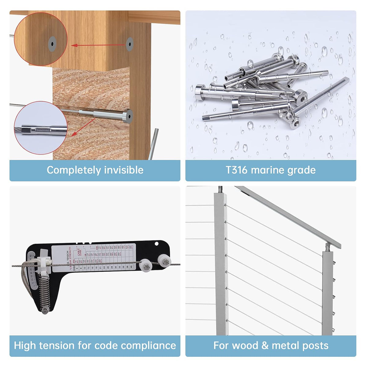10 Pair Invisible Cable Railing Kit 1/8 Swage Tensioner and Terminal T316 Stainless Steel R561