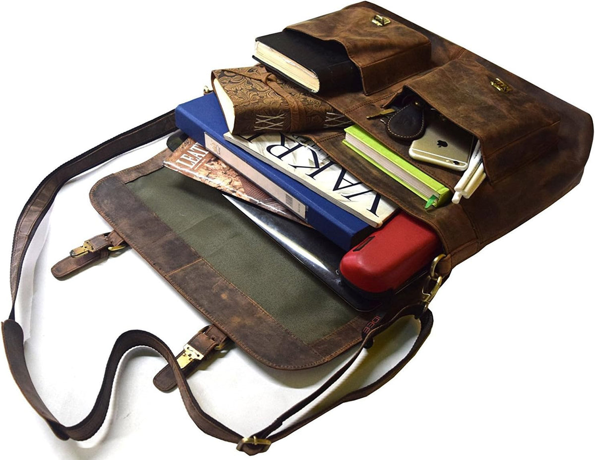 18 Inch Brown Leather Messenger Bag N799