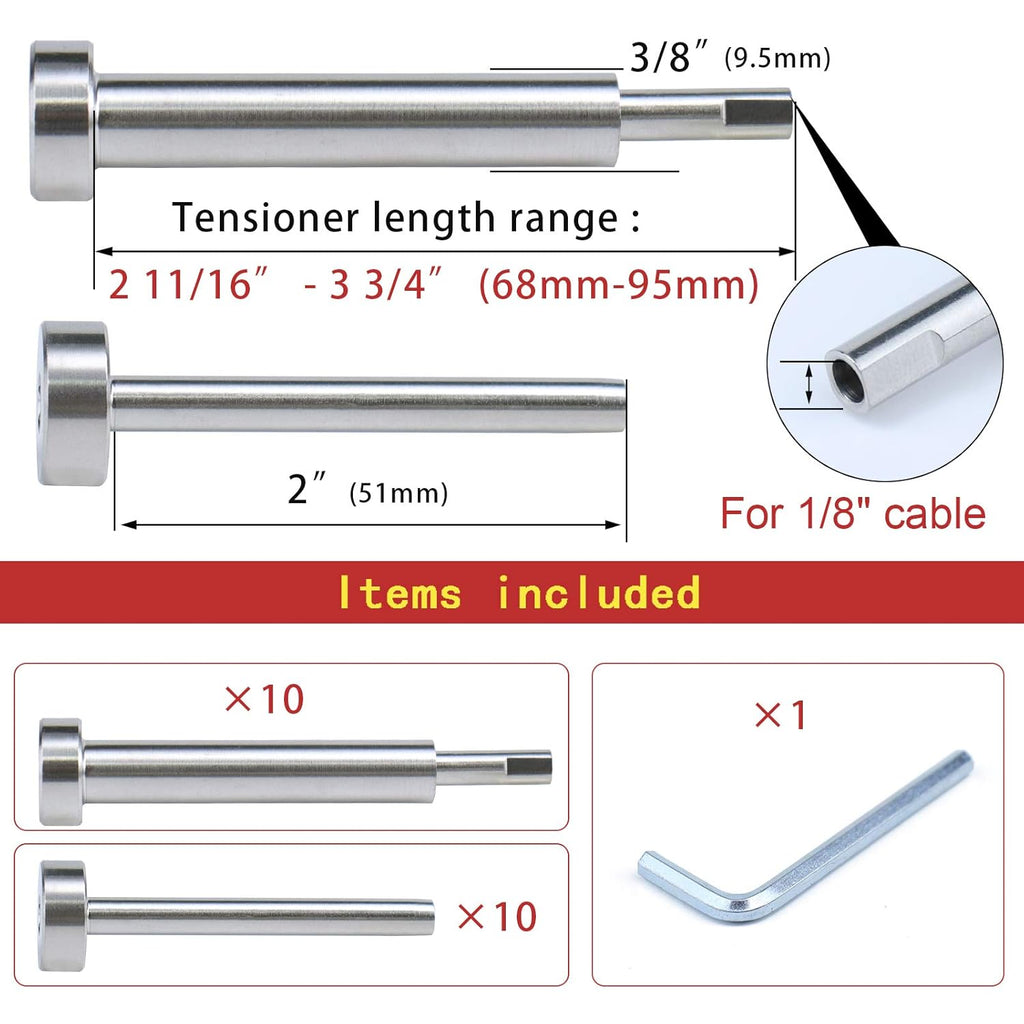 10 Pair Invisible Cable Railing Kit 1/8 Swage Tensioner and Terminal T316 Stainless Steel R561