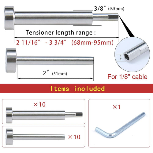 10 Pair Invisible Cable Railing Kit 1/8 Swage Tensioner and Terminal T316 Stainless Steel R561