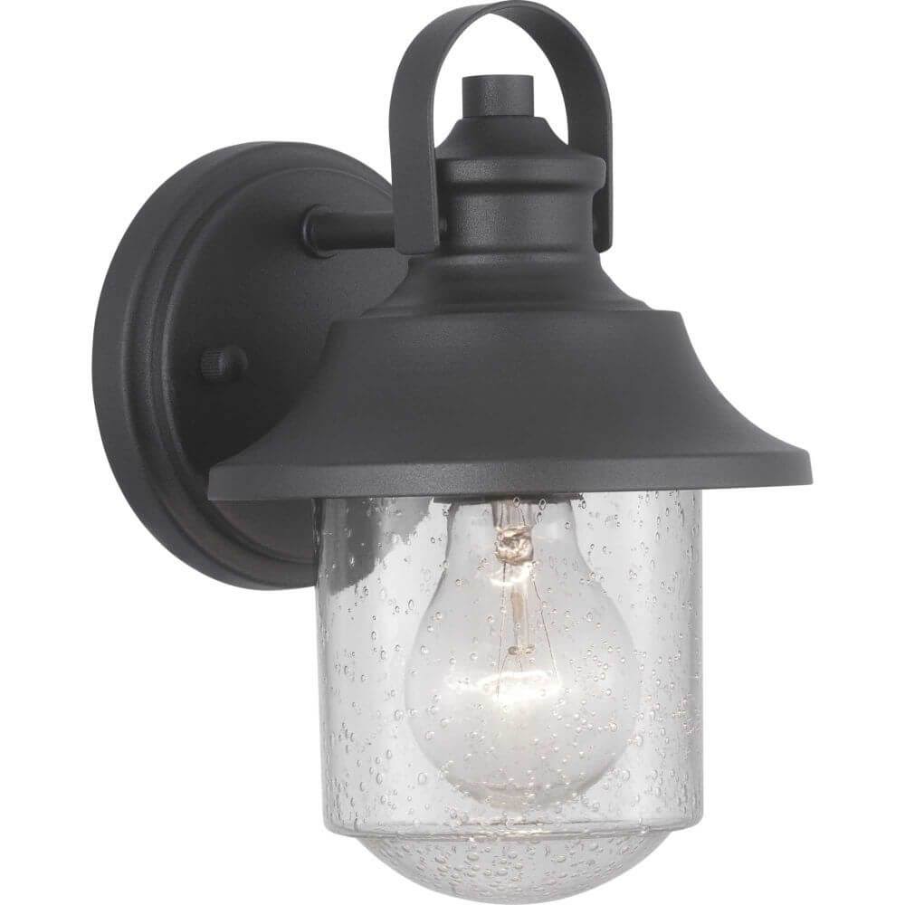 Black 9 inch Outdoor Wall Lantern with Clear Seeded Glass V66848