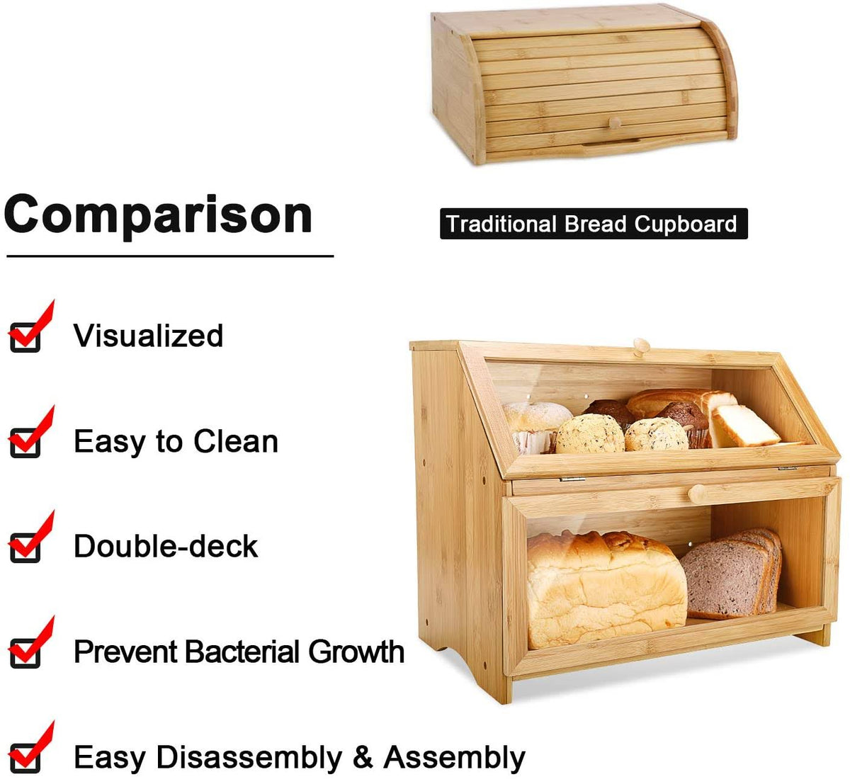 Double Layer Large Wooden Bread Box W56063