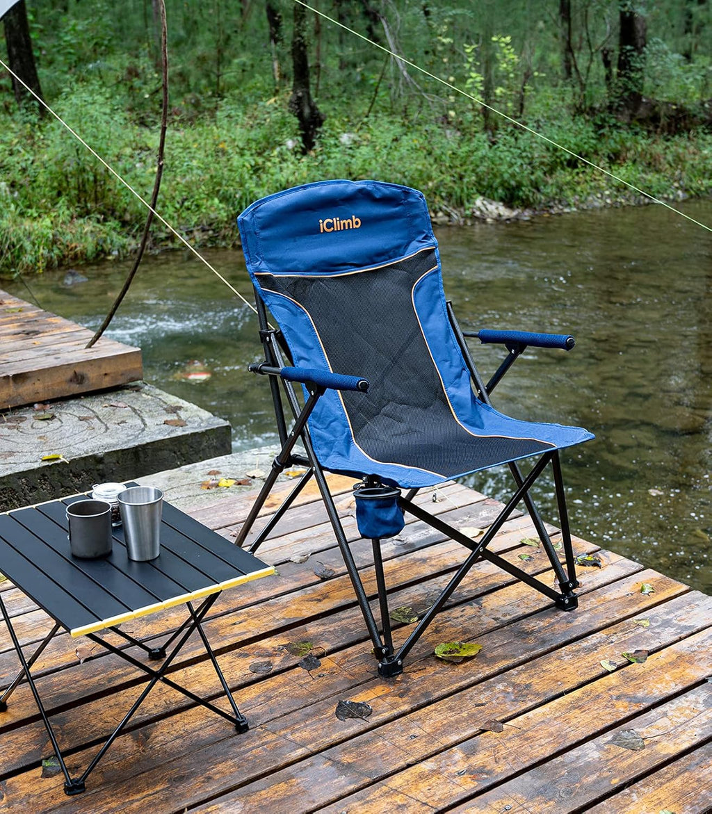 Heavy Duty Folding Mesh Camping Chair with Cup Holder and Carry Bag Q970