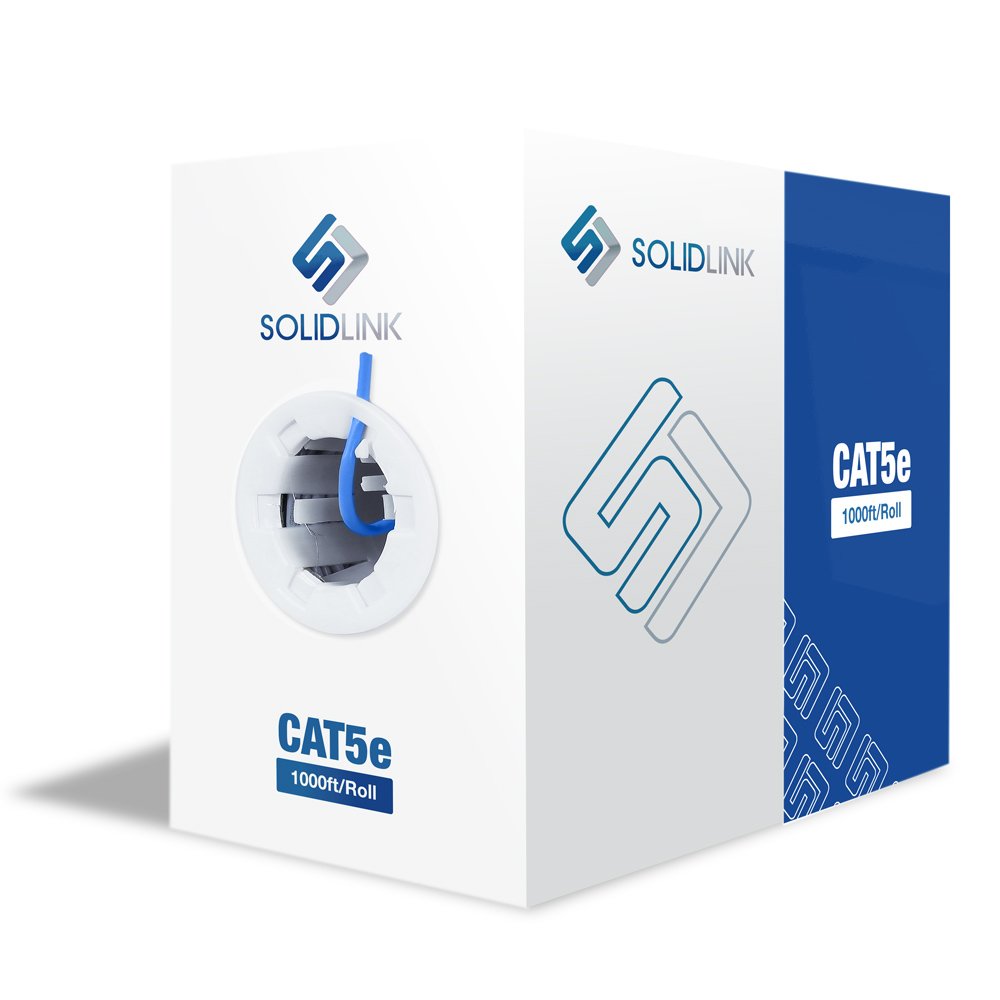 CAT5e 1000ft UTP Solid Conductor Cable 24AWG LAN Network Ethernet RJ45 Wire, Blue K682551