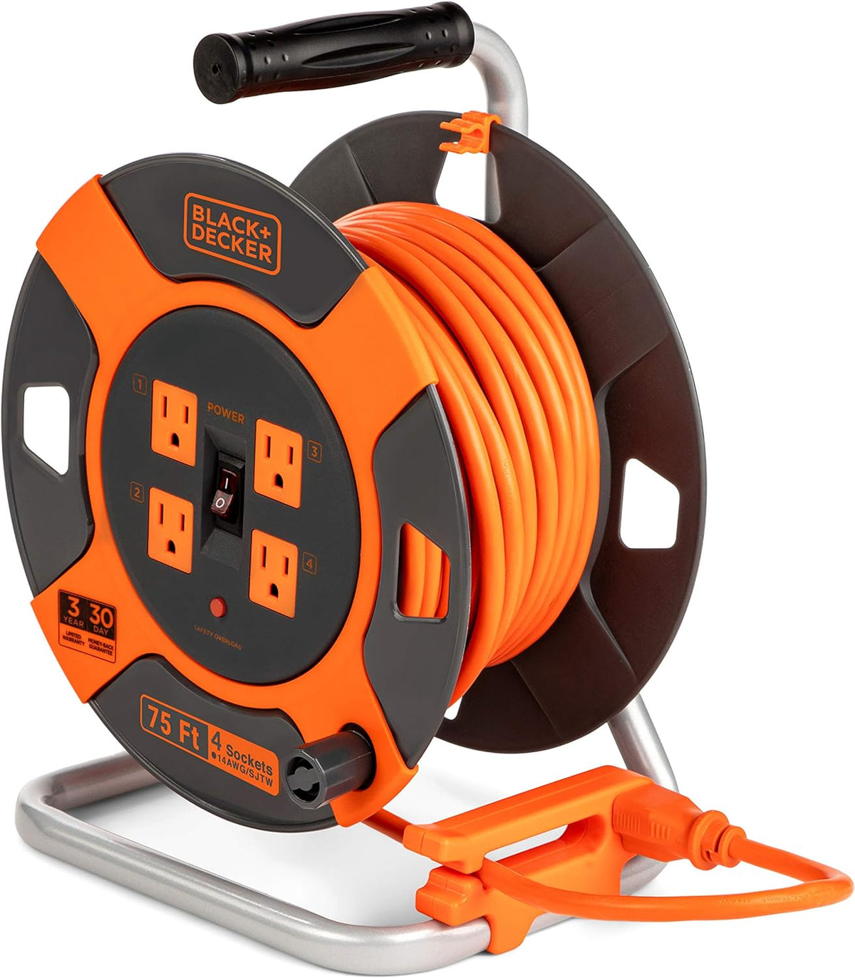75 ft 4 Outlets 14AWG SJTW Retractable Extension Cord R4566