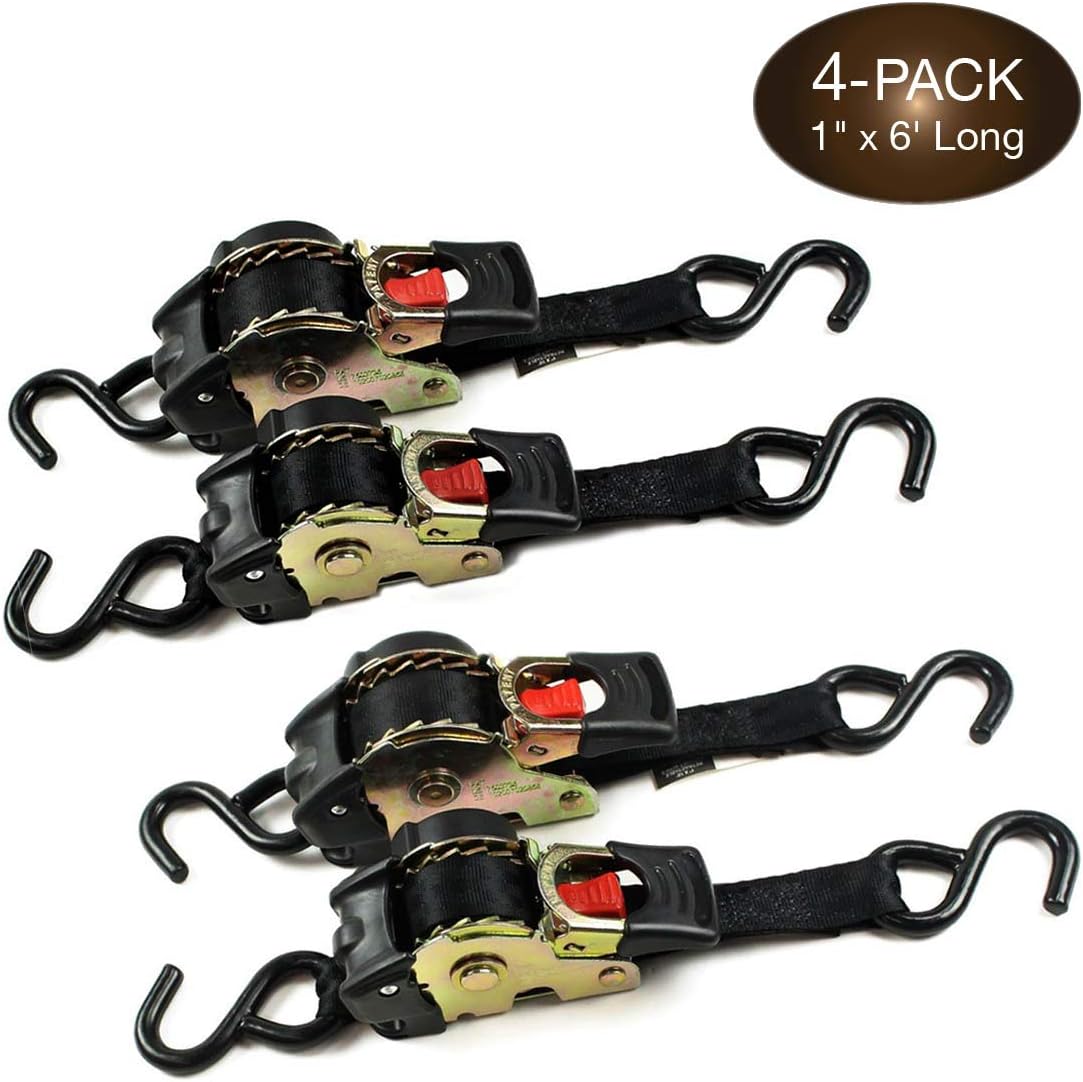 4 Auto Retract Ratchet Straps 1 x 6' Retractable Cargo Tie-Downs F436698