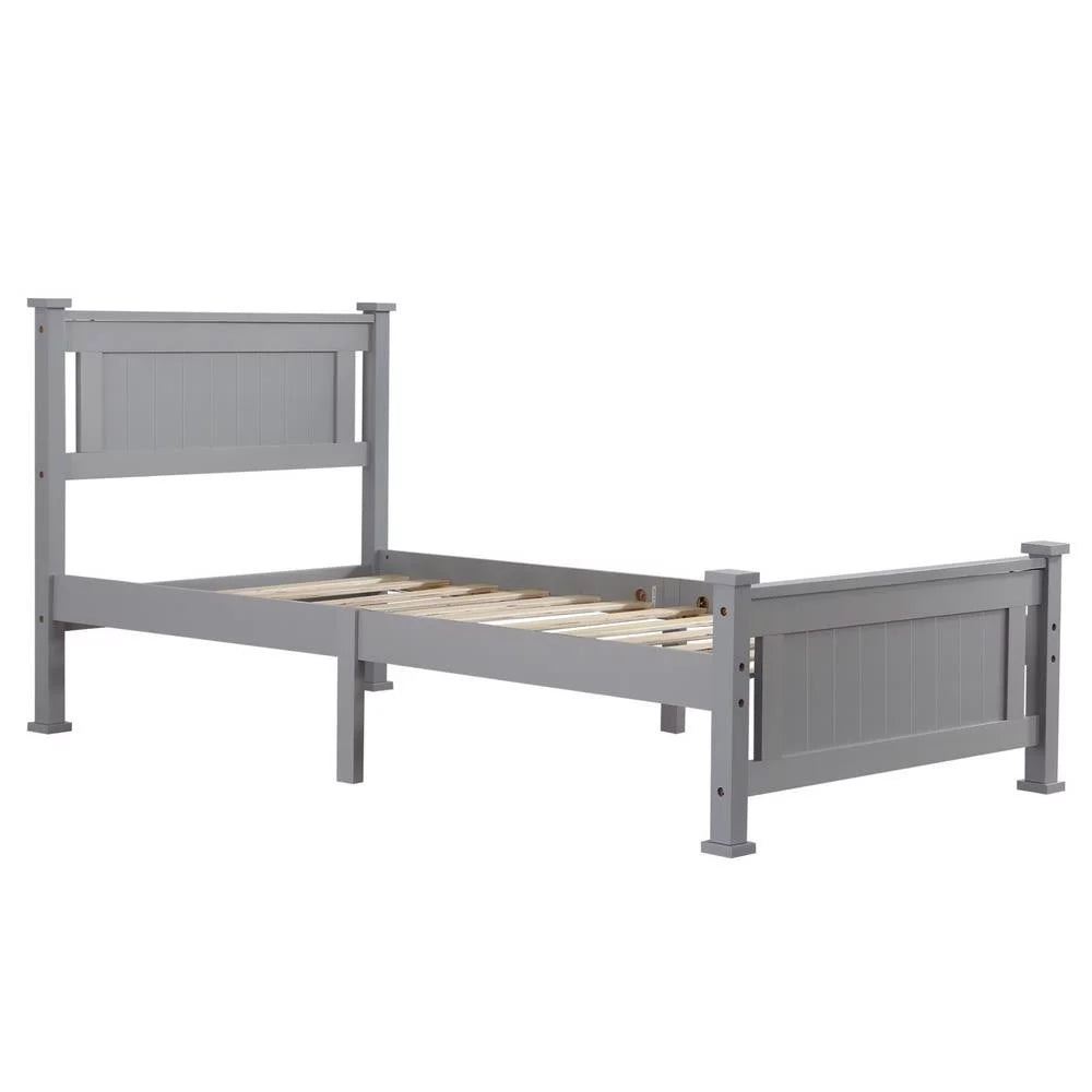 Gray Solid Pine Wood Twin Bed Frame with Headboard N996